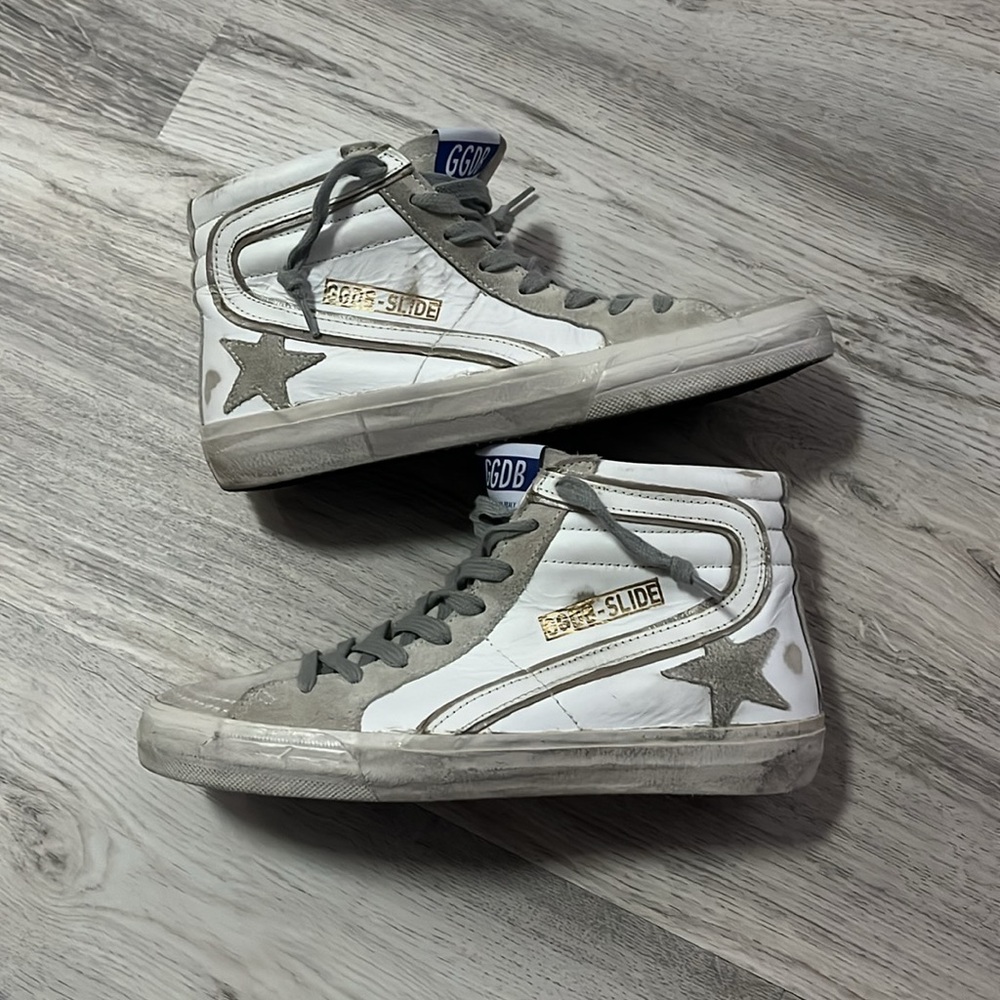 Golden Goose Slide Hi High Top Sneakers Size 6 6.5 7 EU 37 Leather & Suede White